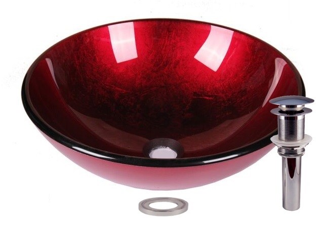 JANO Foil Red Tempered Glass Bathroom Vessel Basin Sink